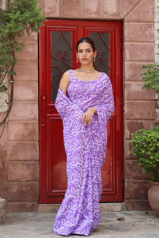 Lavender Georgette Printed Saree