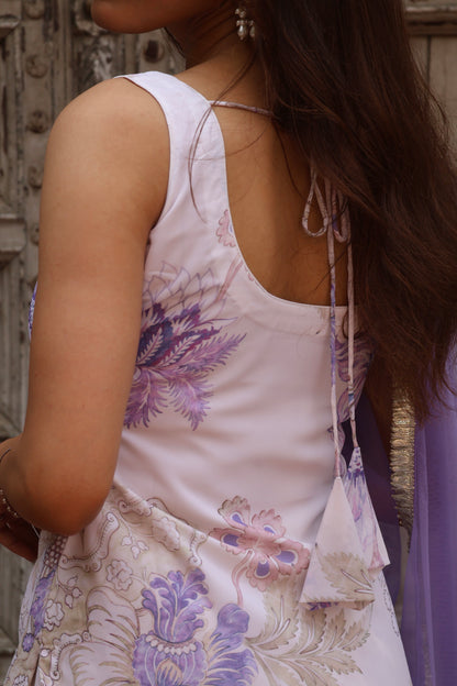 White Floral Printed Georgette Sharara Set