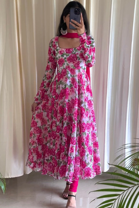 Rose Print Georgette Anarkali Set