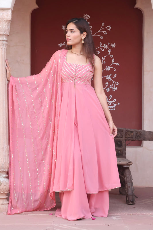 Soft Pink Georgette Anarkali Set