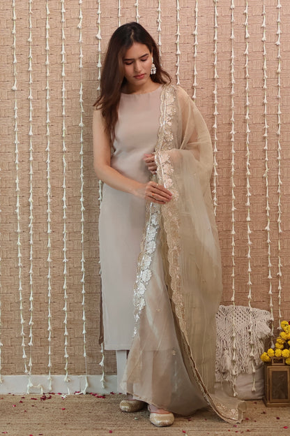 Dusty Grey Pure Crepe Kurta Set