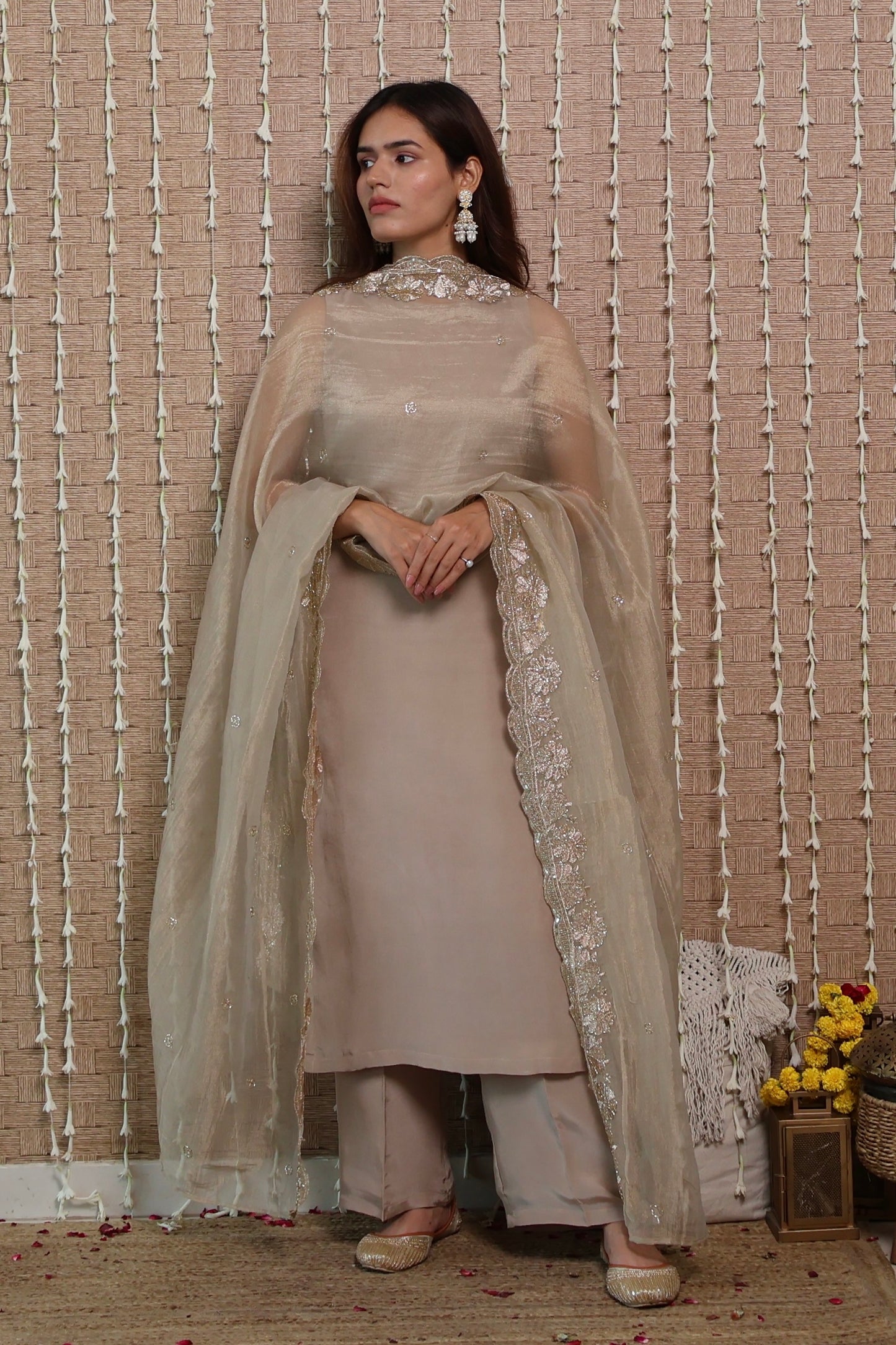Dusty Grey Pure Crepe Kurta Set