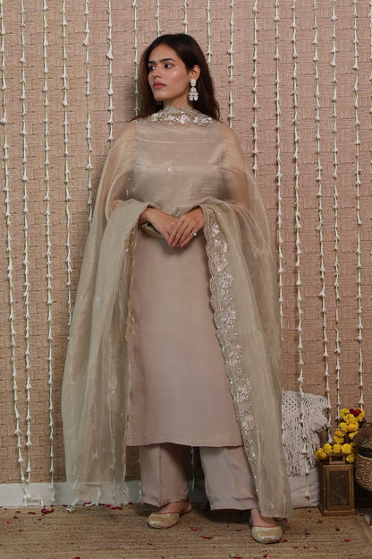 Dusty Grey Pure Crepe Kurta Set