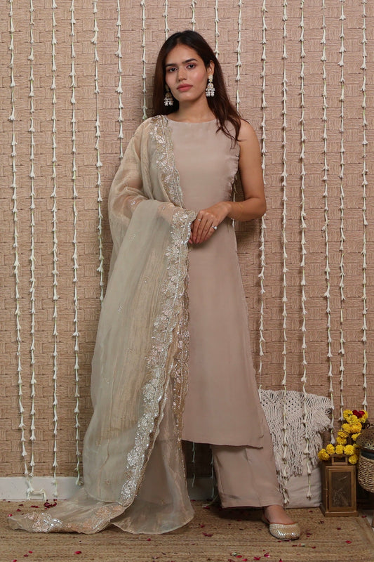 Dusty Grey Pure Crepe Kurta Set