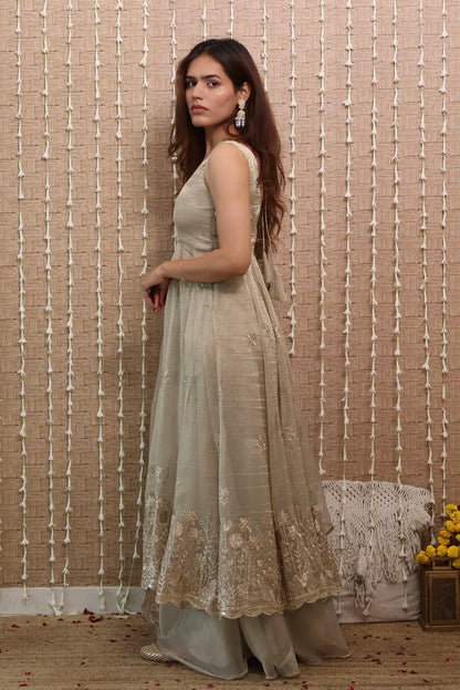 Rangrez Tissue Embroidered Anarkali Set