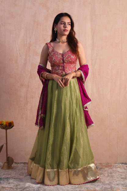 Green Tissue Lehenga Set