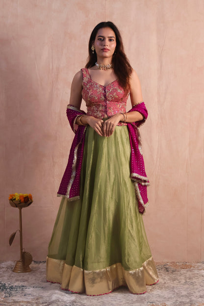 Green Tissue Lehenga Set