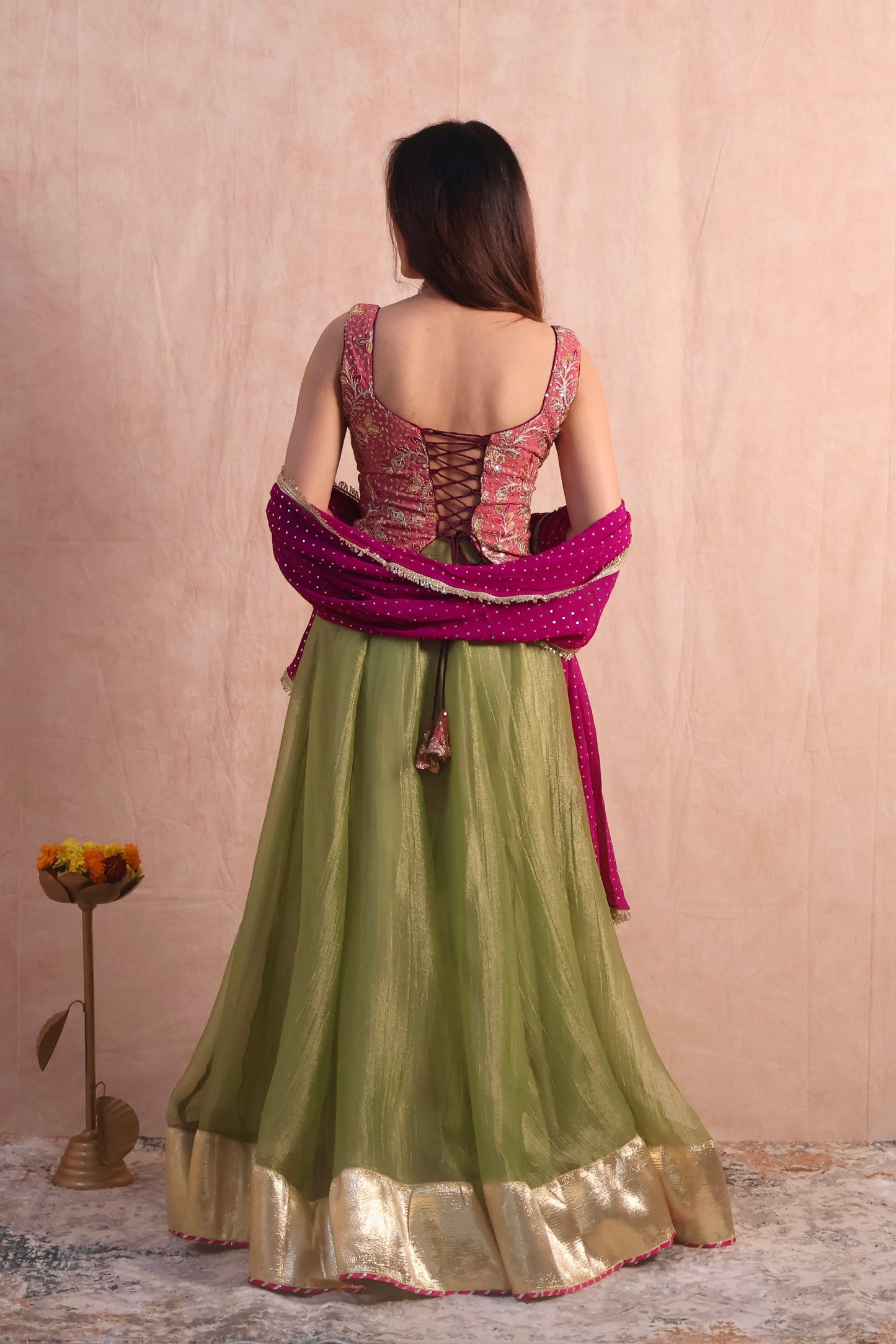 Green Tissue Lehenga Set