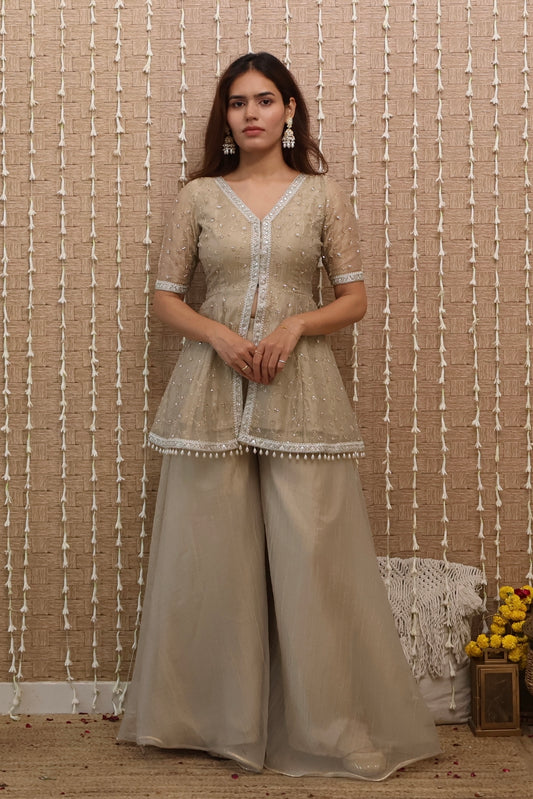 Sitara Tissue Embroidered Sharara Set