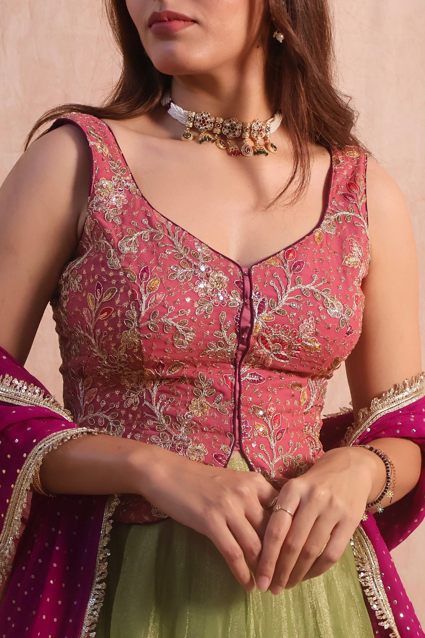 Green Tissue Lehenga Set