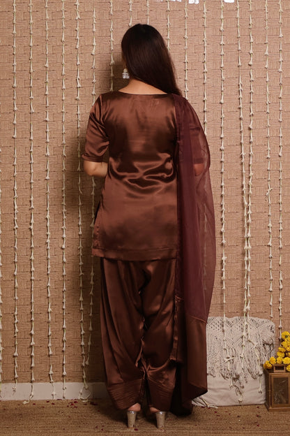 Brown Satin Salwar Suit
