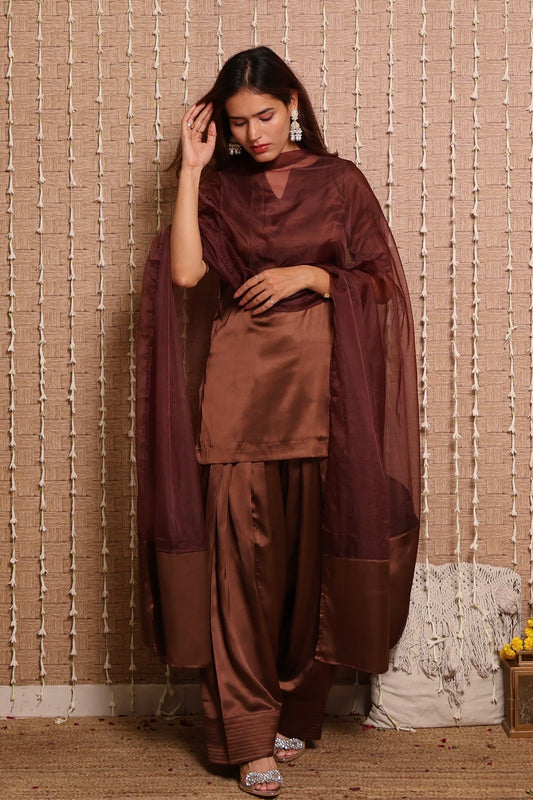 Brown Satin Salwar Suit