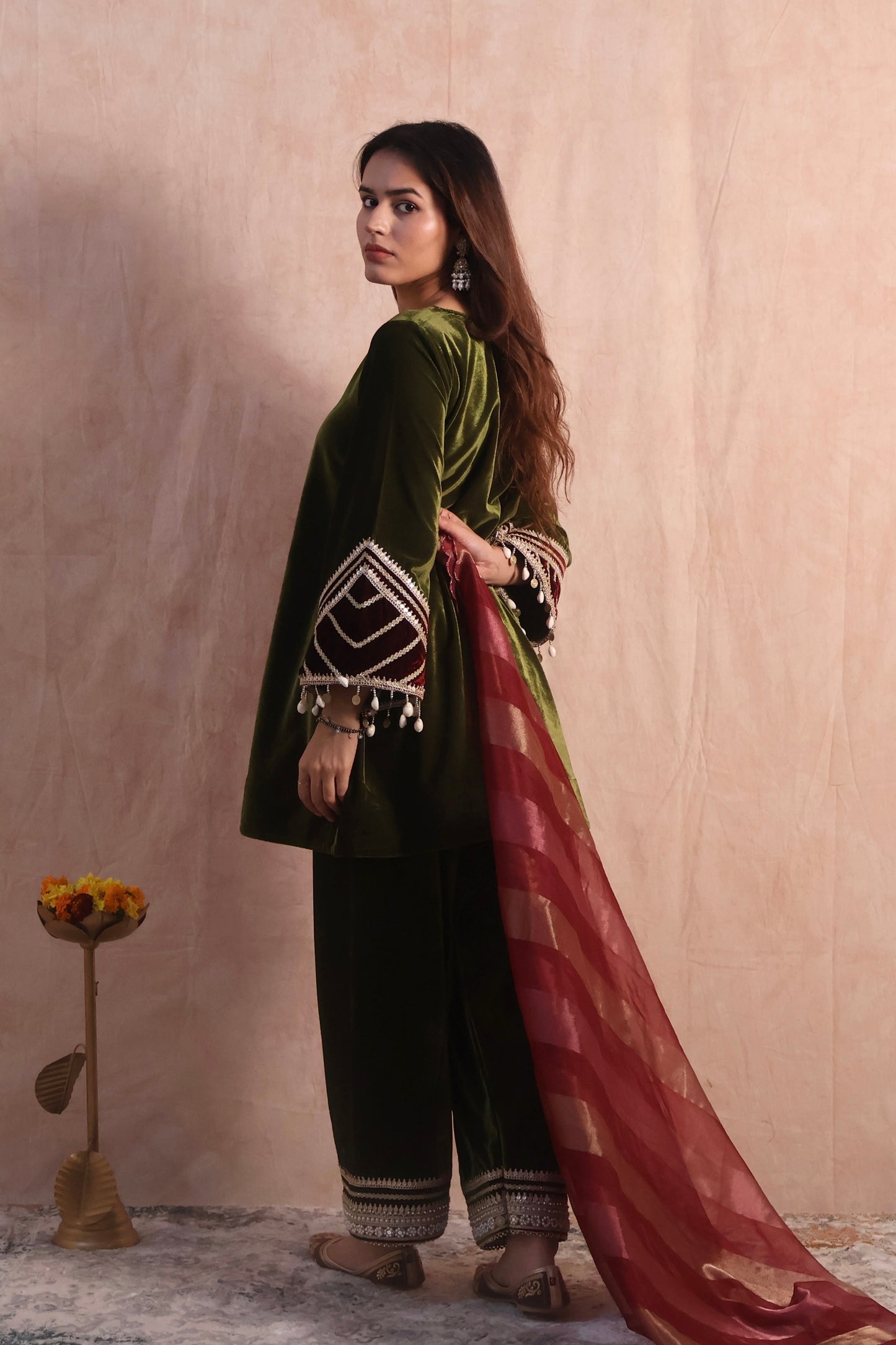 Mehendi Green Velvet Salwar Suit