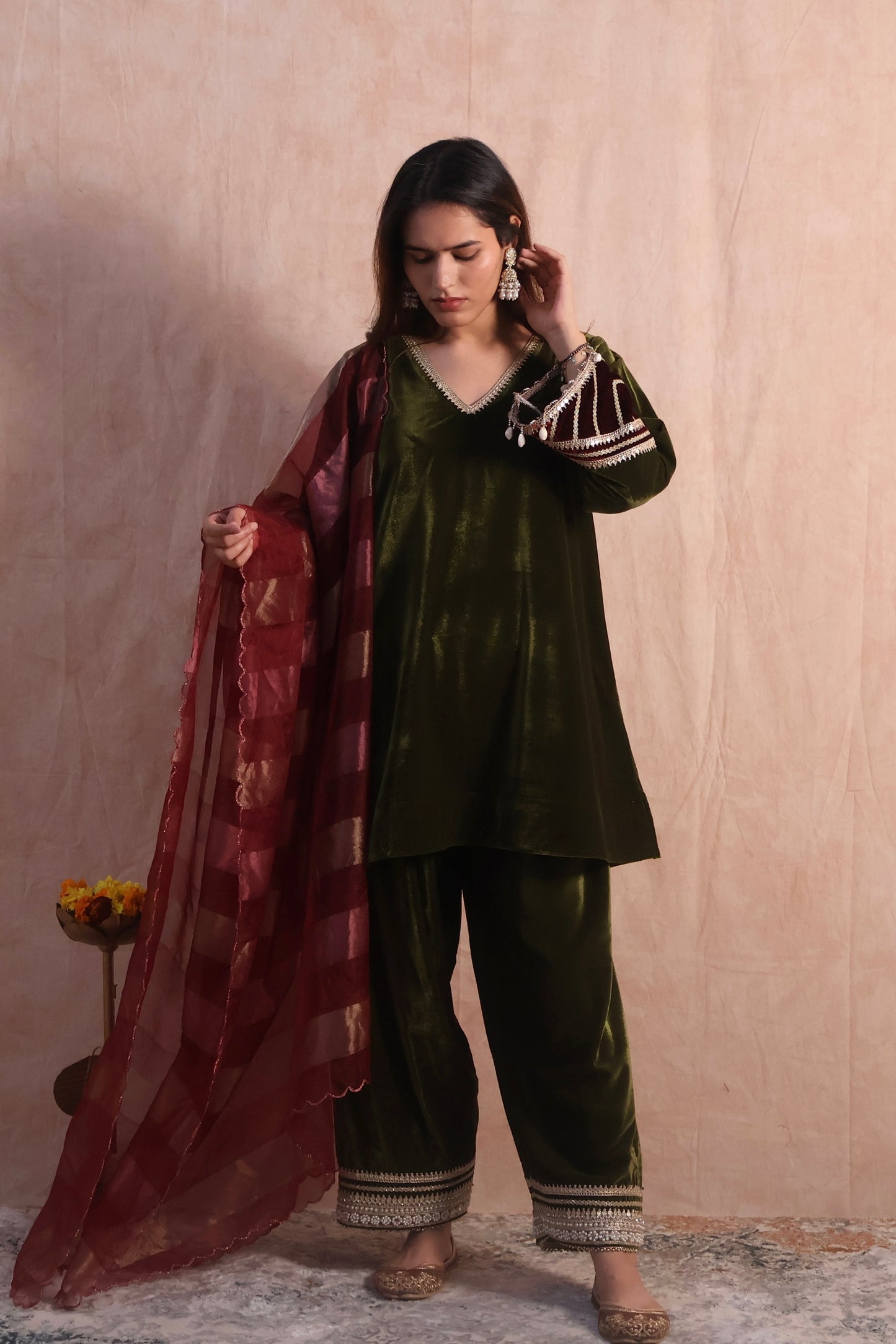 Mehendi Green Velvet Salwar Suit