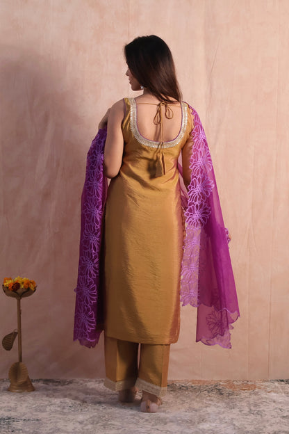 Mustard Gold Silk Kurta Set