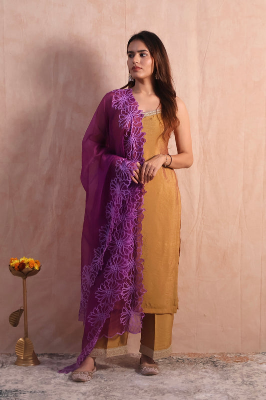 Mustard Gold Silk Kurta Set