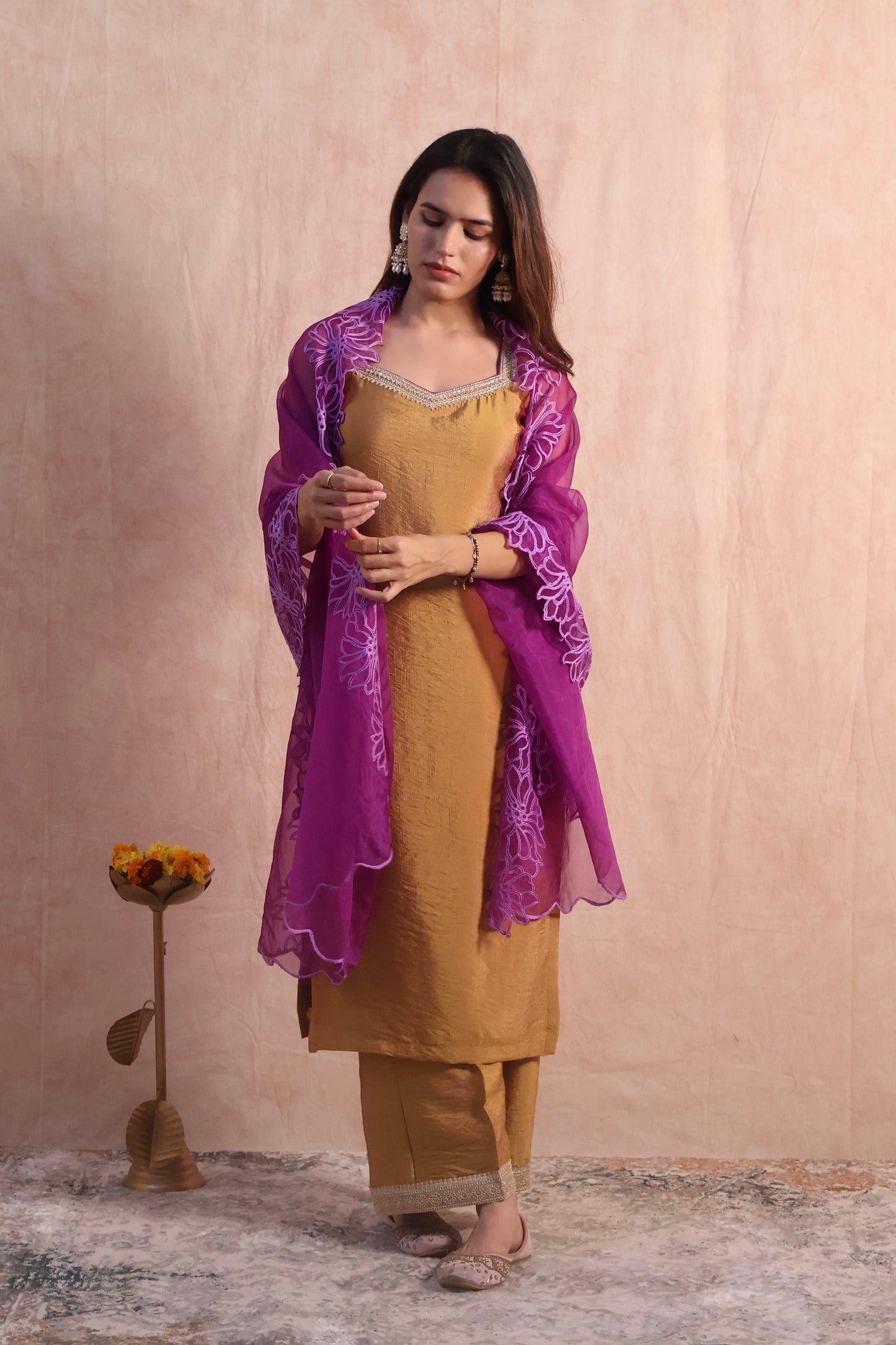 Mustard Gold Silk Kurta Set