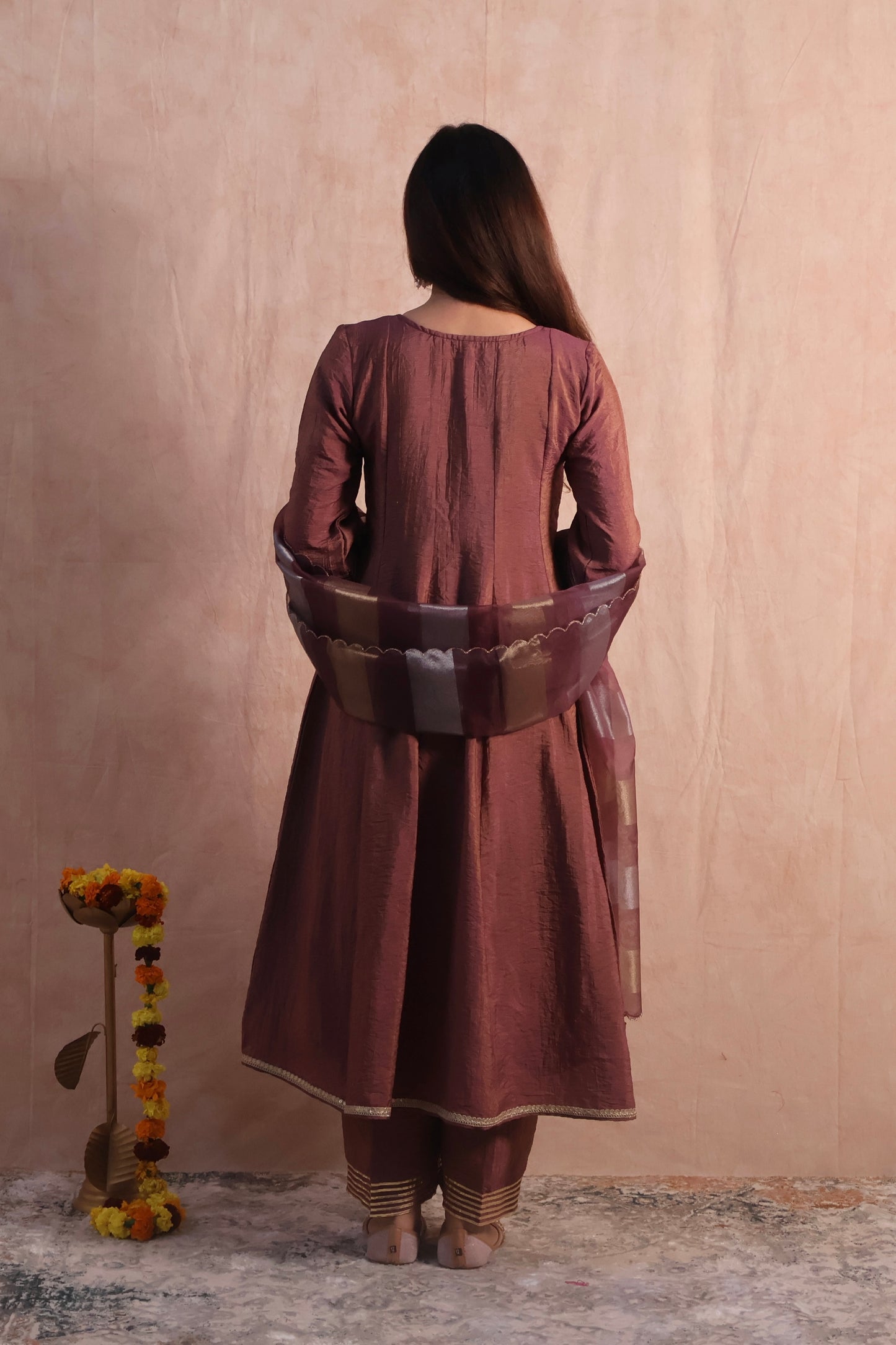 Dark Mauve Silk Anarkali Set