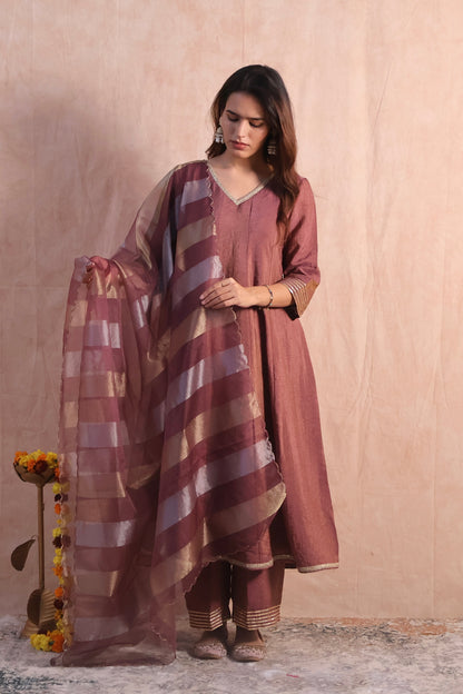 Dark Mauve Silk Anarkali Set