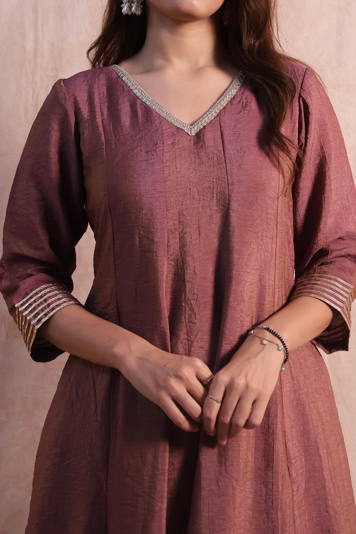 Dark Mauve Silk Anarkali Set