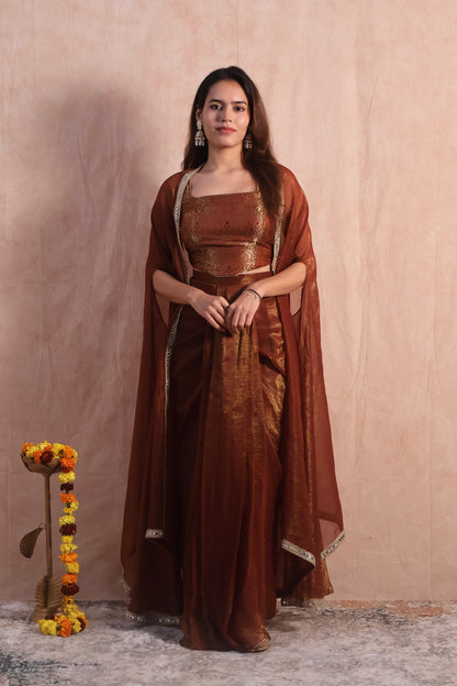 Brown Draped Skirt Set