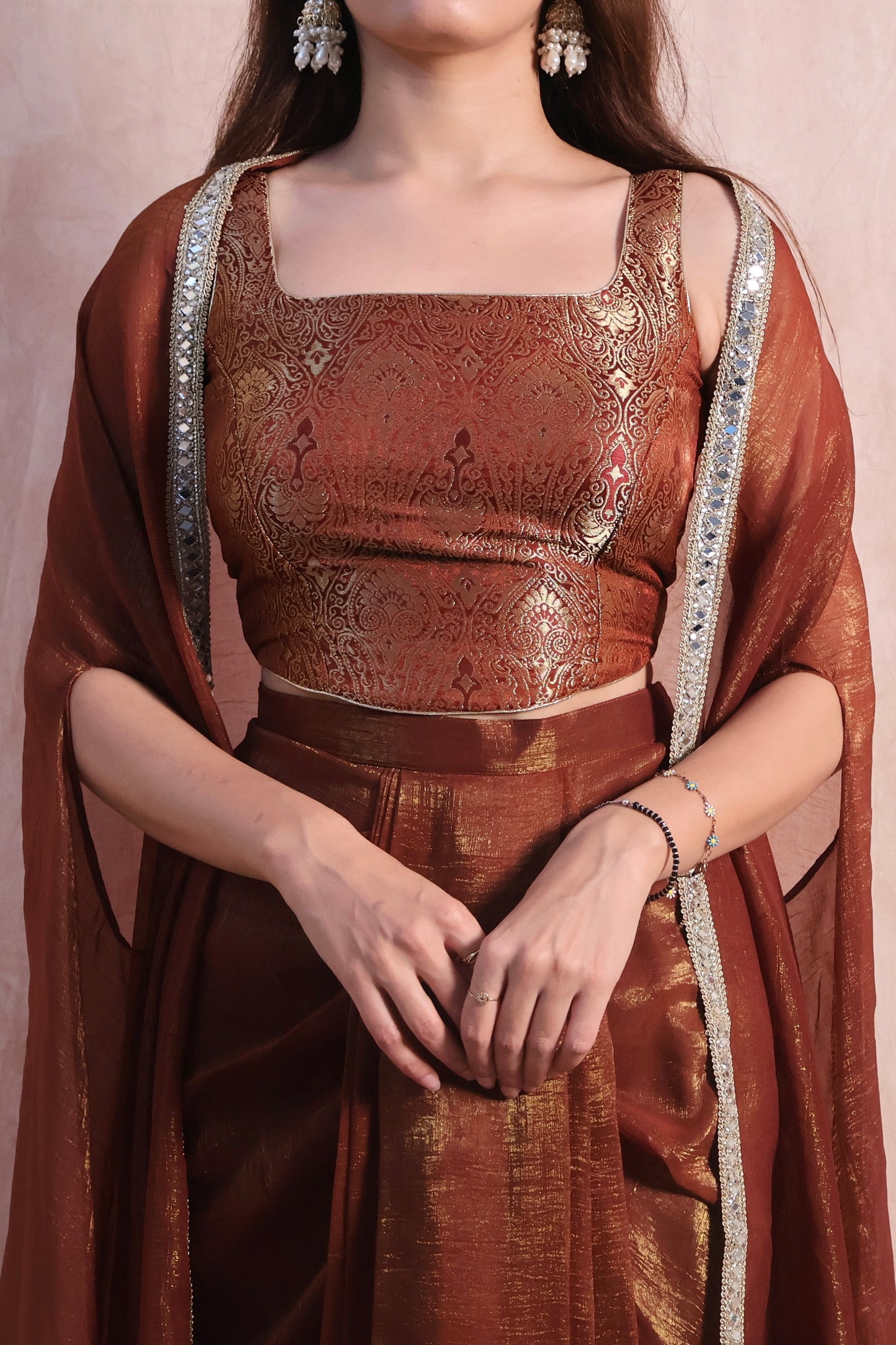 Brown Draped Skirt Set