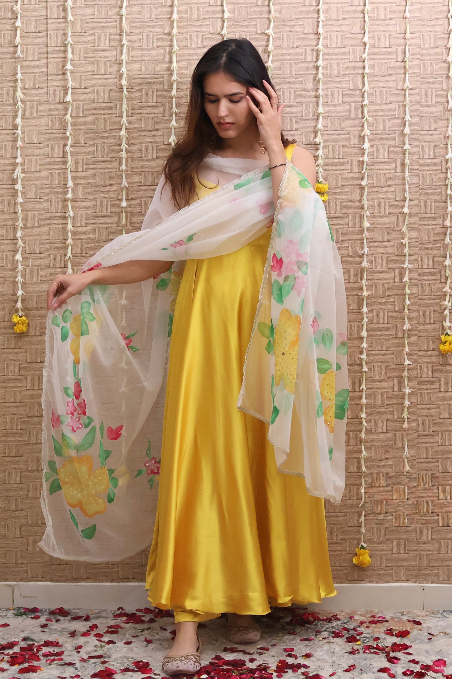Yellow Satin Anarkali Set