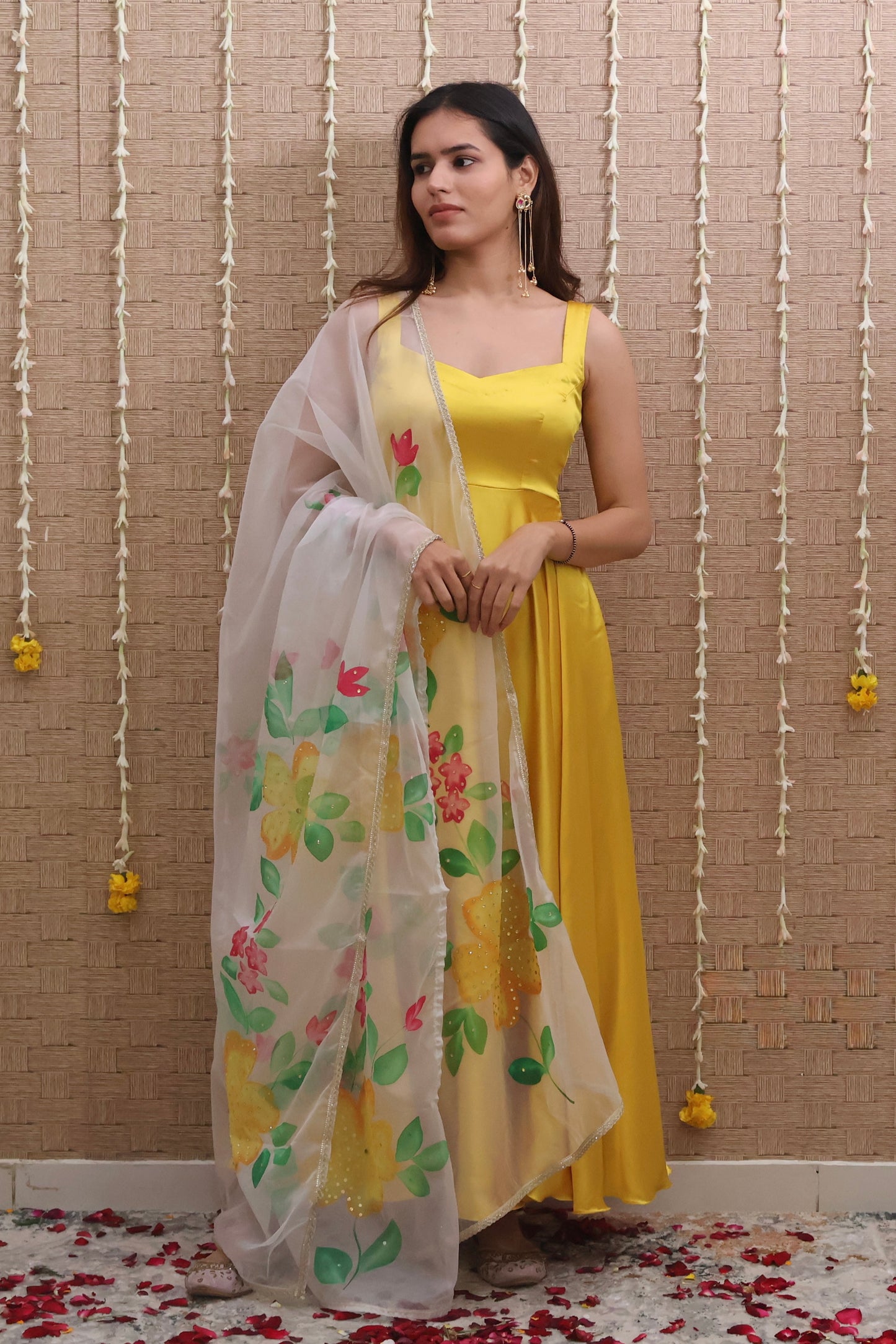 Yellow Satin Anarkali Set