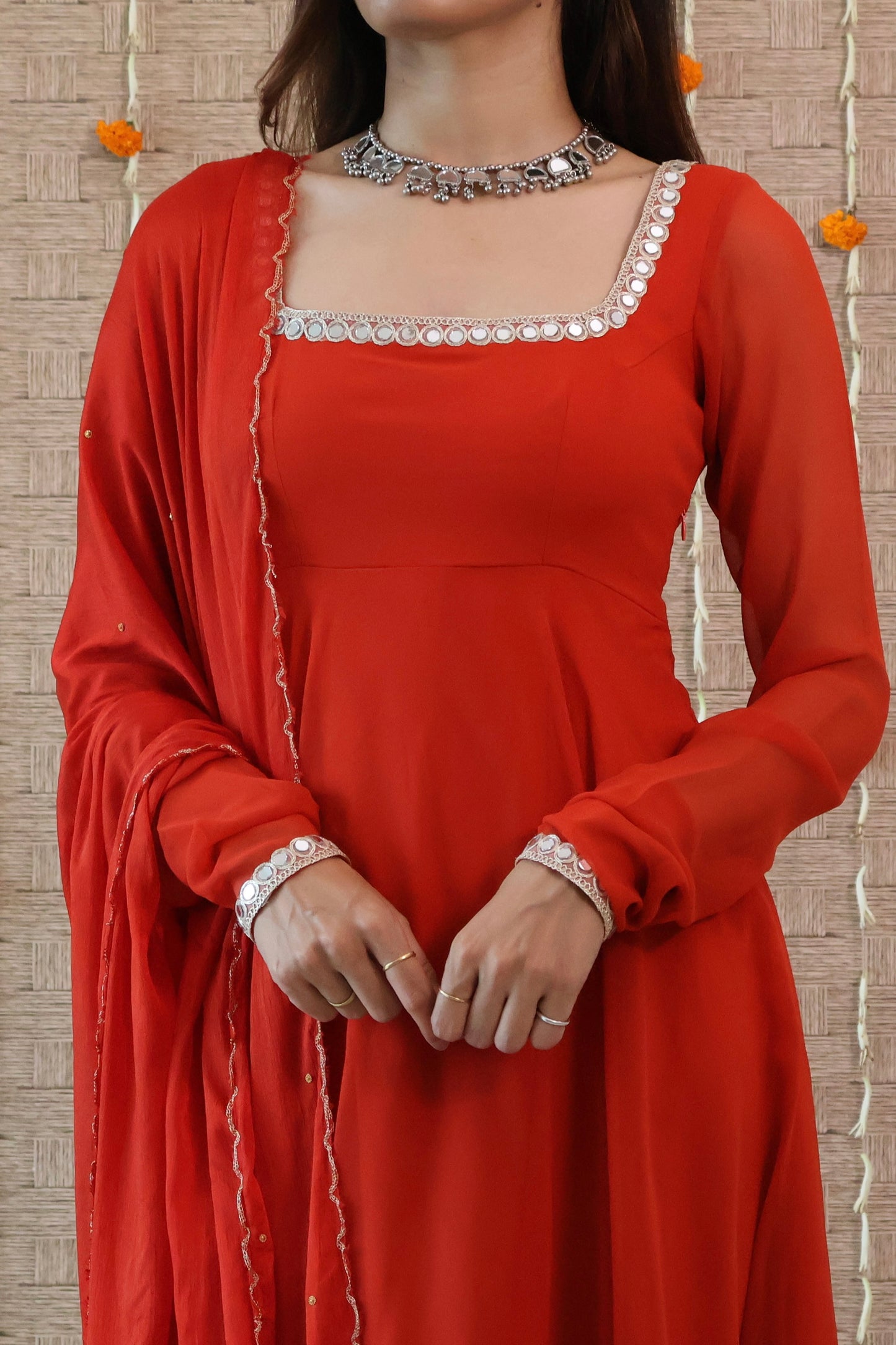 Rust Orange Georgette Anarkali Set