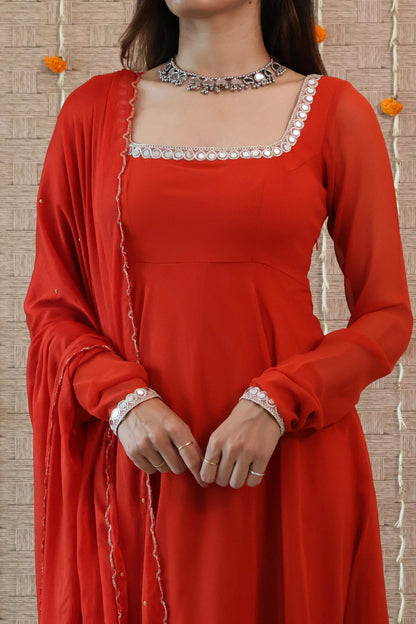 Rust Orange Georgette Anarkali Set