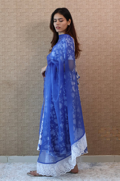Blue Cotton Lace Anarkali Set  SuYu by Yukti