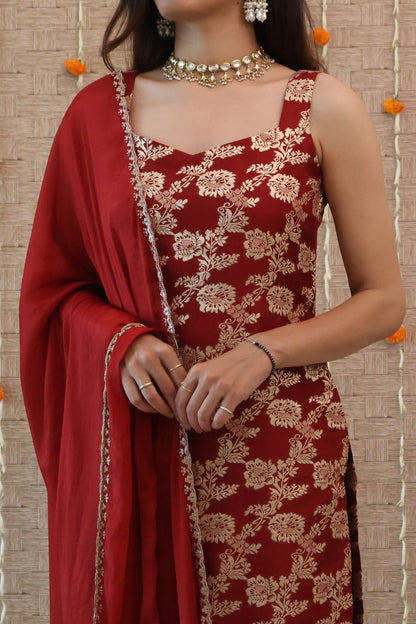 Maroon Banarasi Kurta Set