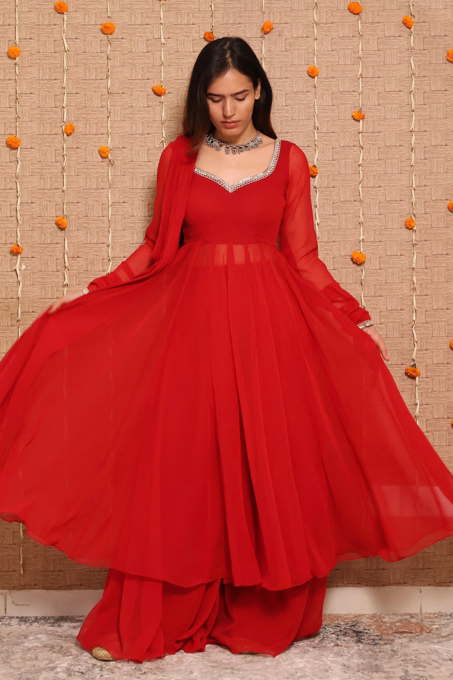 Maroon Georgette Anarkali Set