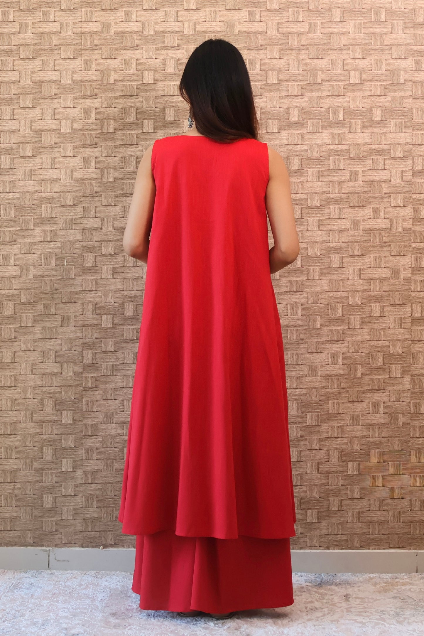 Red Rayon Cotton Kurta Set
