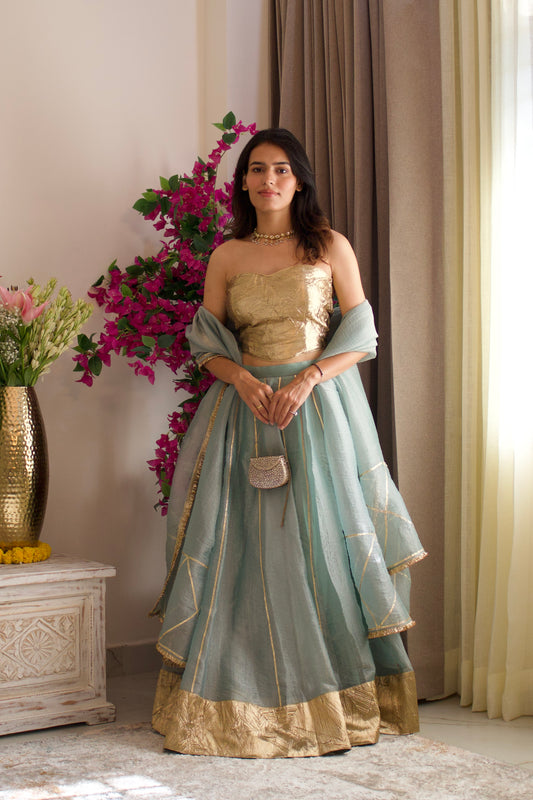 Pastel Teal Tissue Lehenga Set