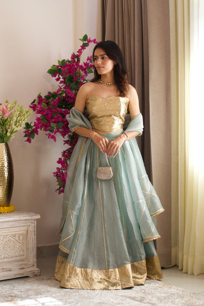 Pastel Teal Tissue Lehenga Set