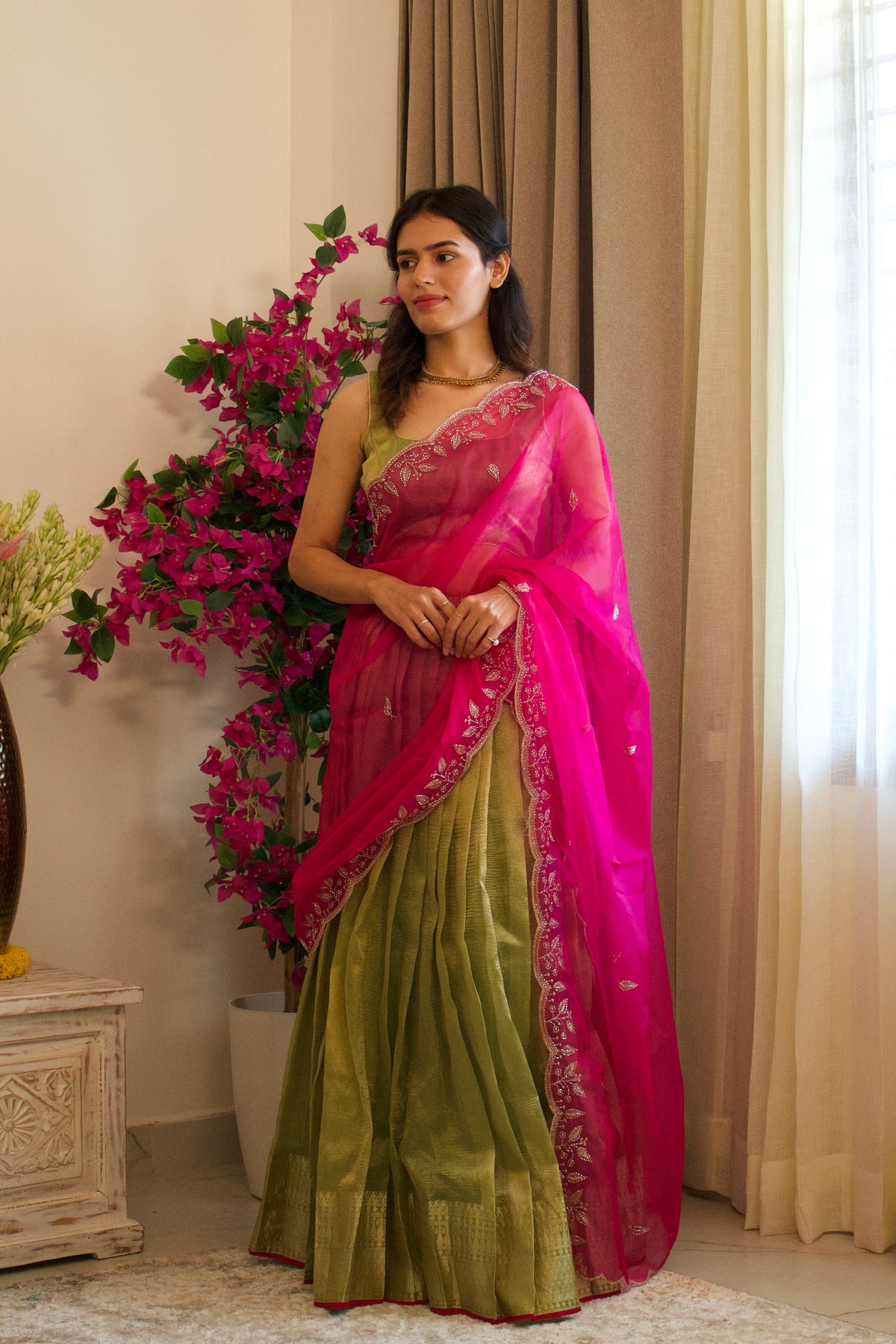 Green Banarasi Tissue Lehenga Set