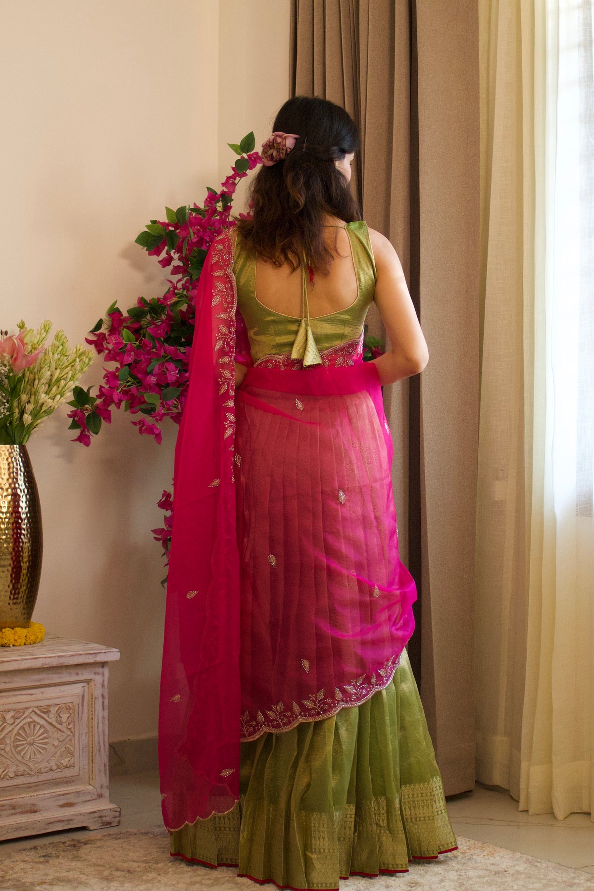 Green Banarasi Tissue Lehenga Set