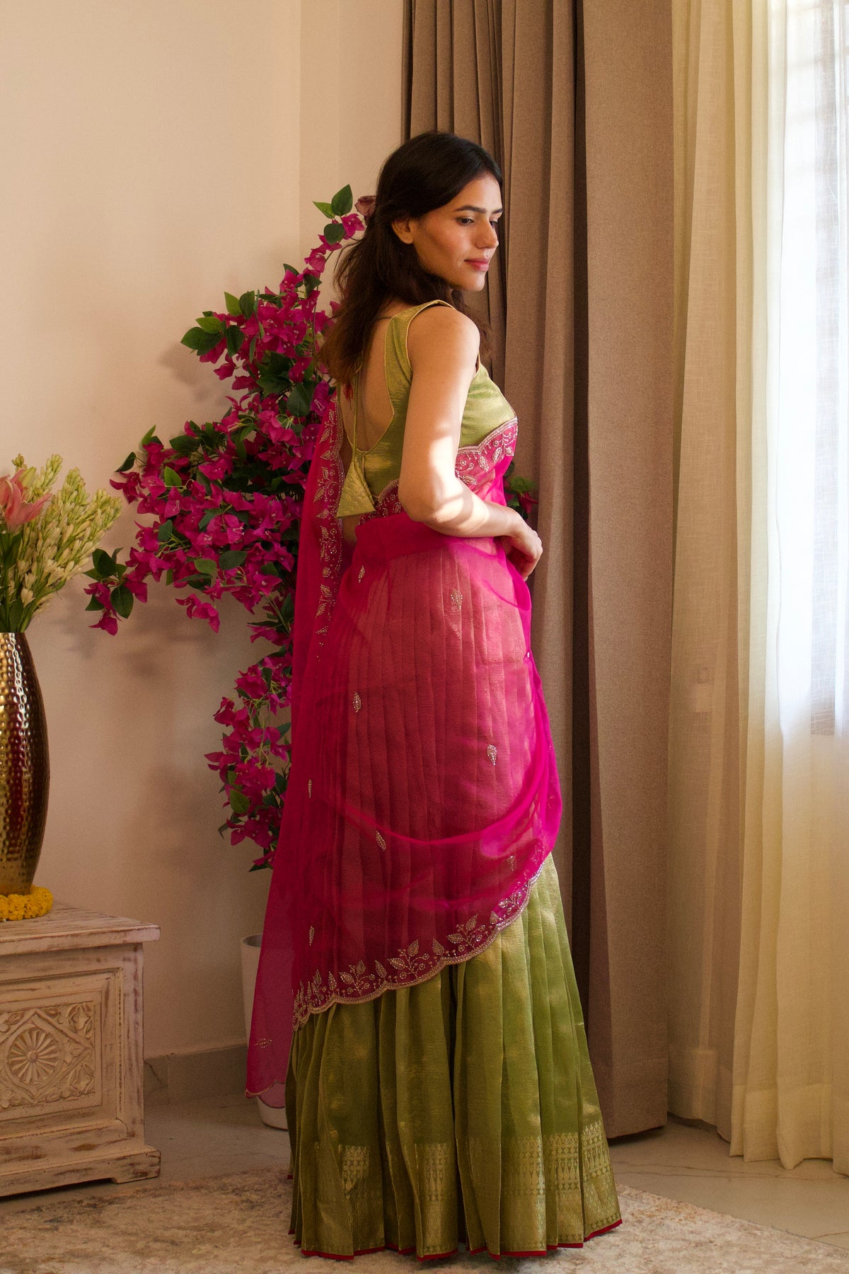 Green Banarasi Tissue Lehenga Set