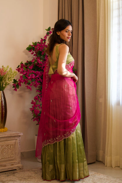 Green Banarasi Tissue Lehenga Set