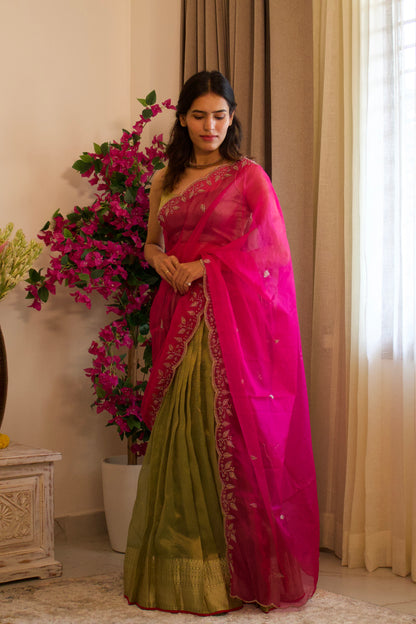 Green Banarasi Tissue Lehenga Set