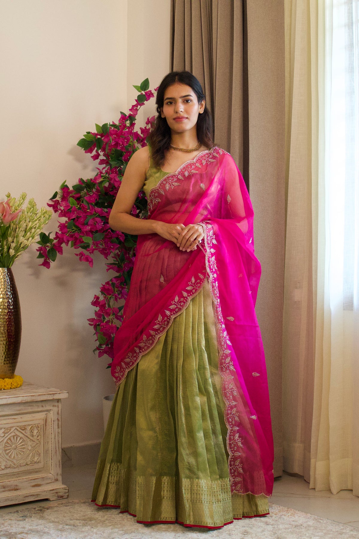 Green Banarasi Tissue Lehenga Set