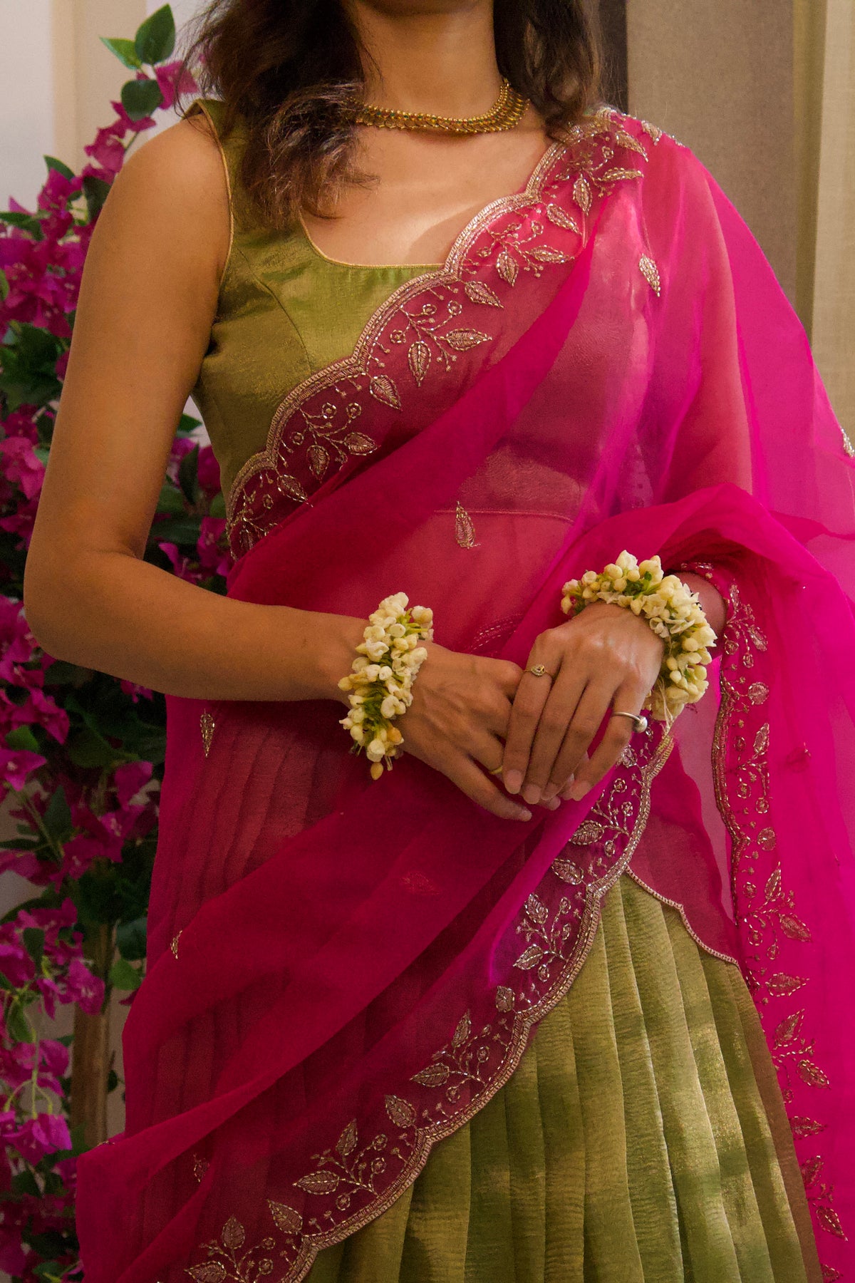 Green Banarasi Tissue Lehenga Set