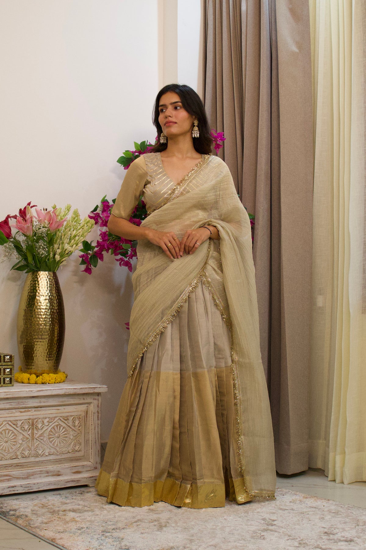 Silver and Gold Tissue Lehenga Set