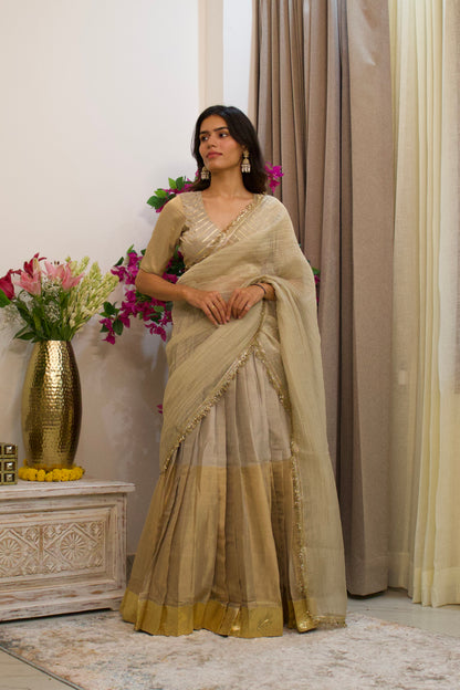 Silver and Gold Tissue Lehenga Set