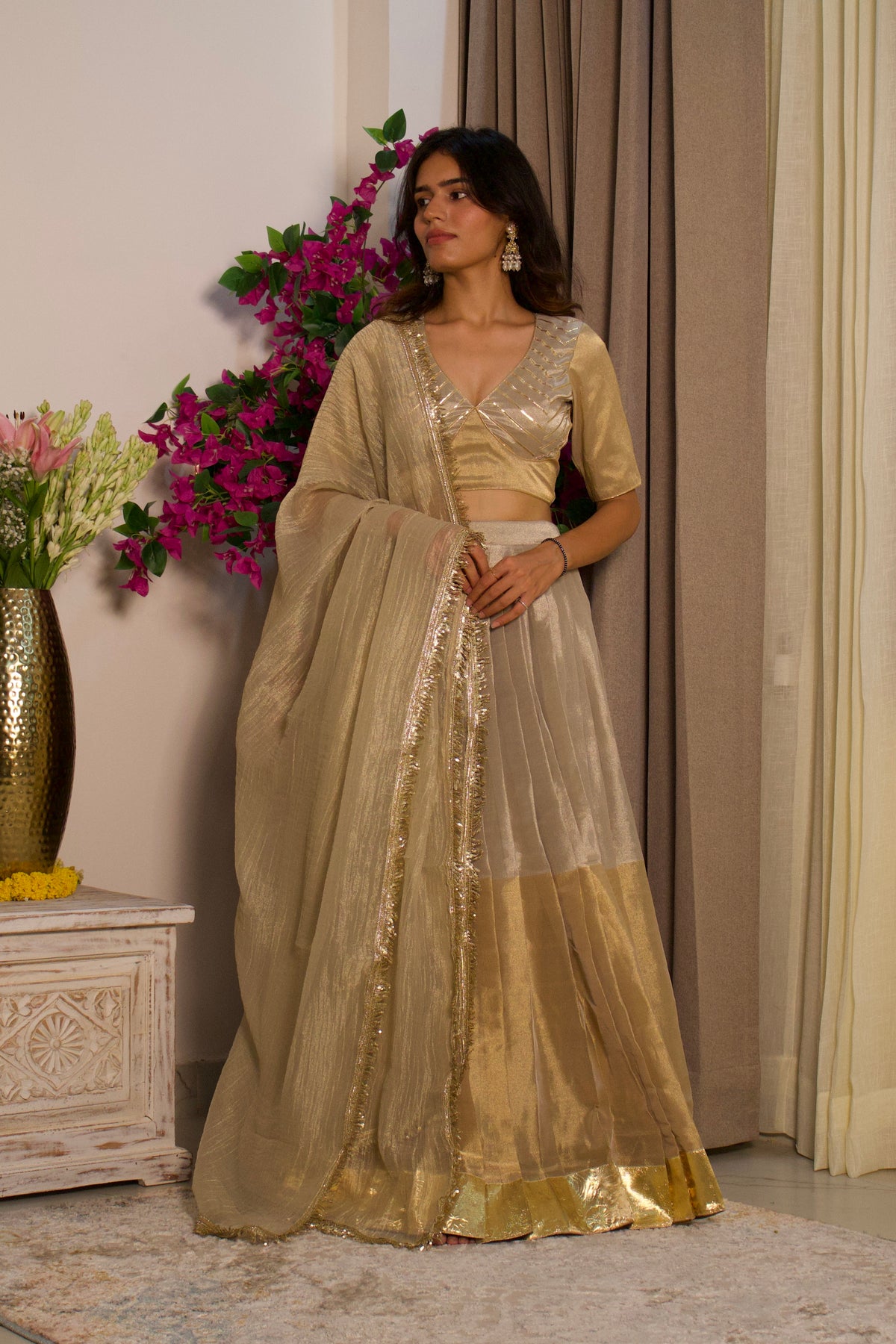 Silver and Gold Tissue Lehenga Set