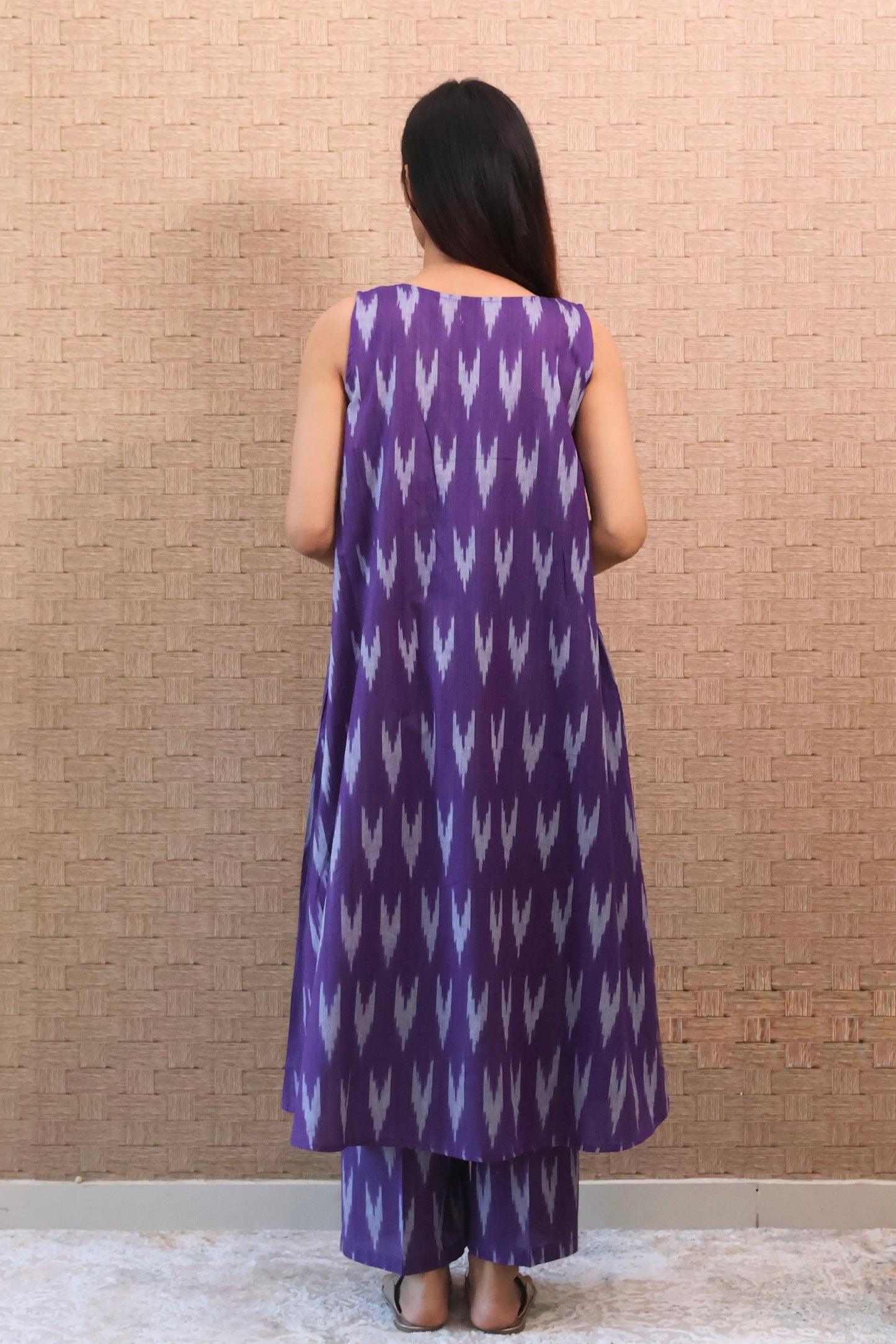 Purple Ikat Linen Kurta Set