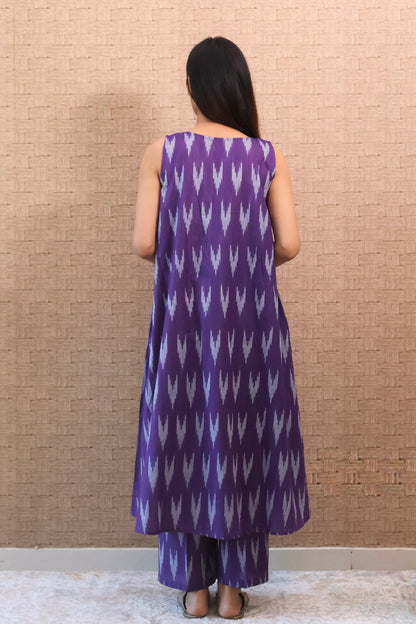 Purple Ikat Linen Kurta Set