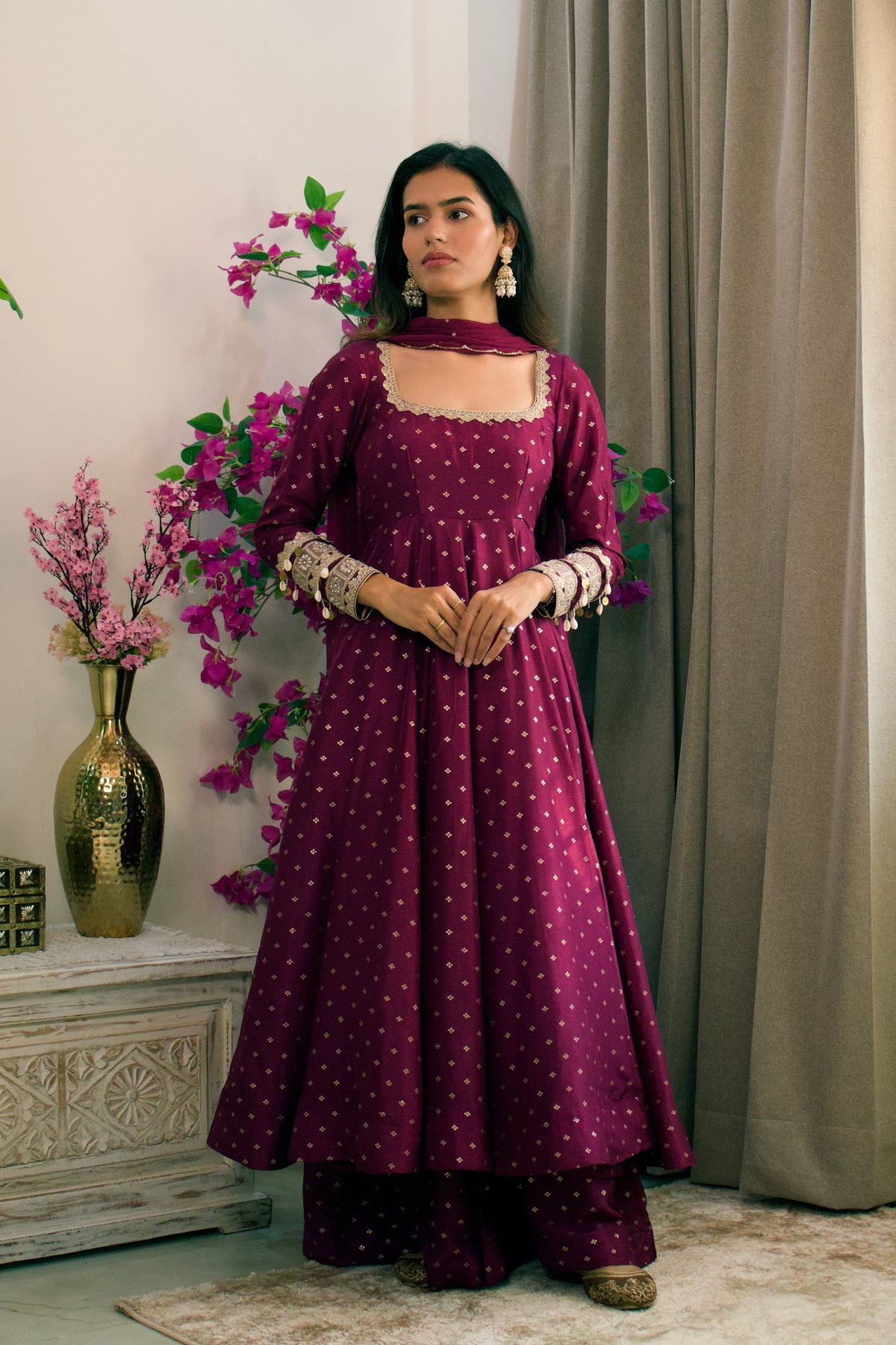 Wine Silk Anarkali Set