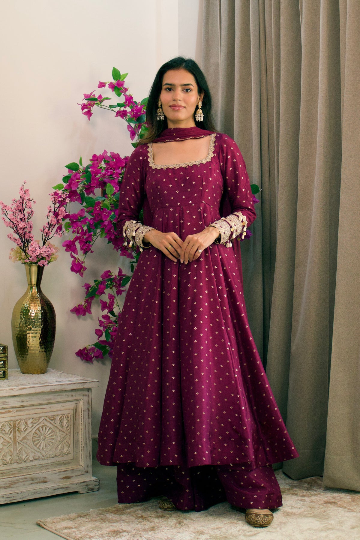 Wine Silk Anarkali Set